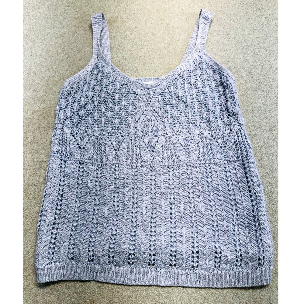 LC Lauren Conrad Womens S Blue Pointelle Knit Tank Top Crochet Lined Sweater